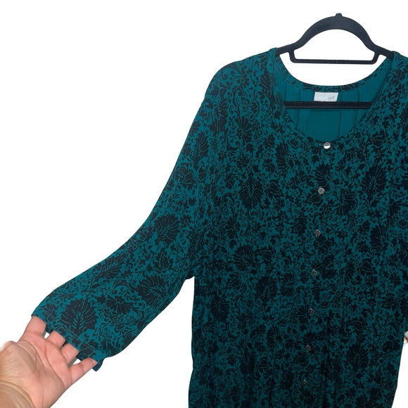J.Jill Women's Floral Stretchy Knit Button Up 3/4 Sleeve Boho Dress Sz 3X - Picture 2 of 11